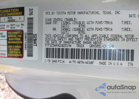 2016 Toyota Tacoma Sr5 V6 z USA, uszkodzony, nr VIN 5TFSZ5AN9GX025194